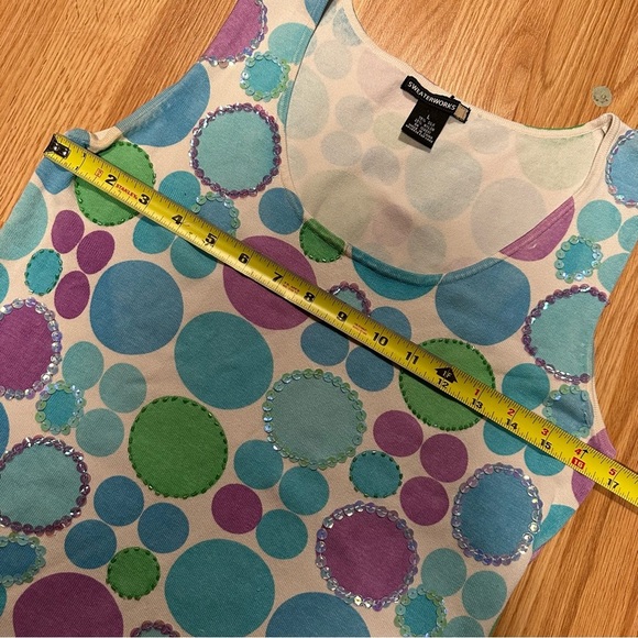 Vtg Women’s Large Sleeveless Tank Pastel Circles With Sequins Silk Nylon Blend - Picture 6 of 8